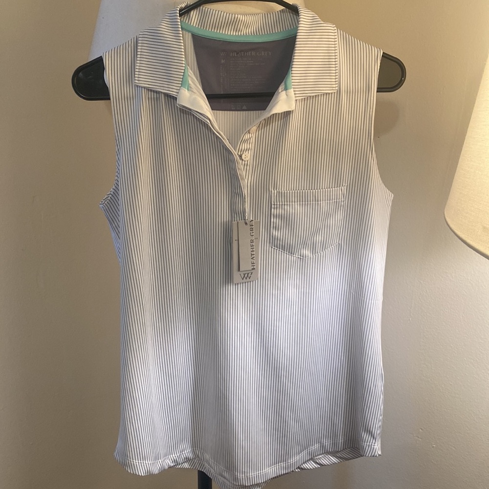 Haus Of Grey, Heather Grey line, size Medium sleeveless golf polo women striped